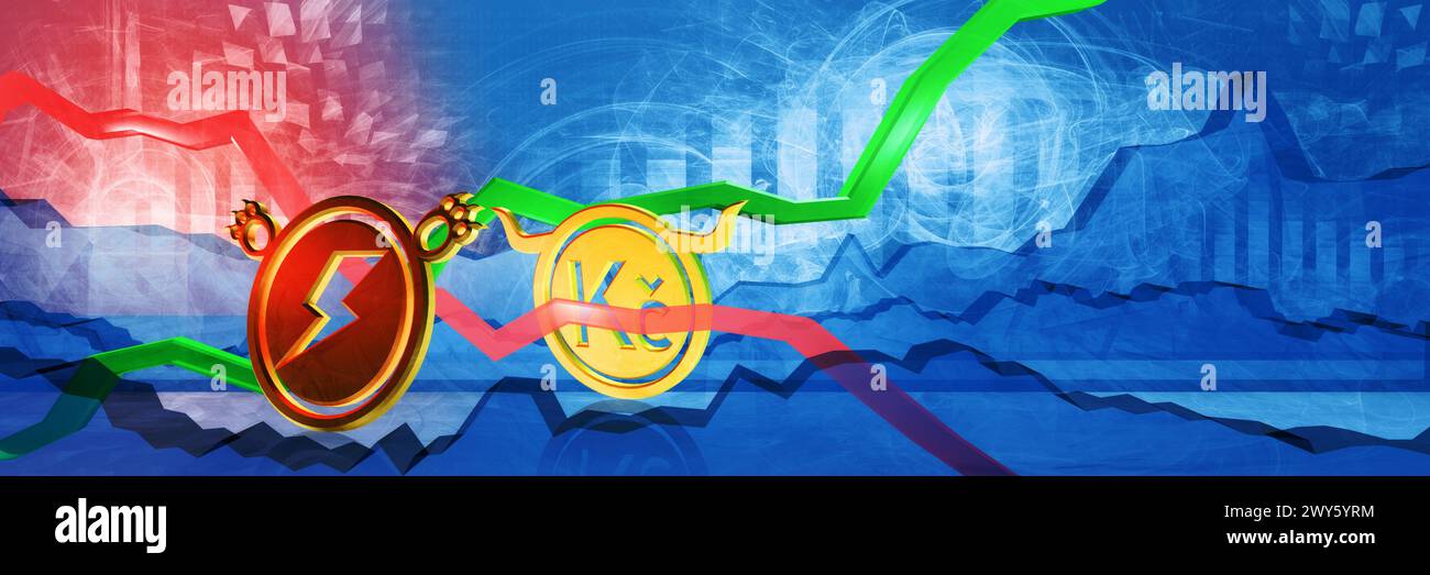 baisse du prix de l'électricité en koruna. stabilité énergétique en république tchèque. Illustration 3D de la tendance baissière du marché. alimentation bon marché Banque D'Images