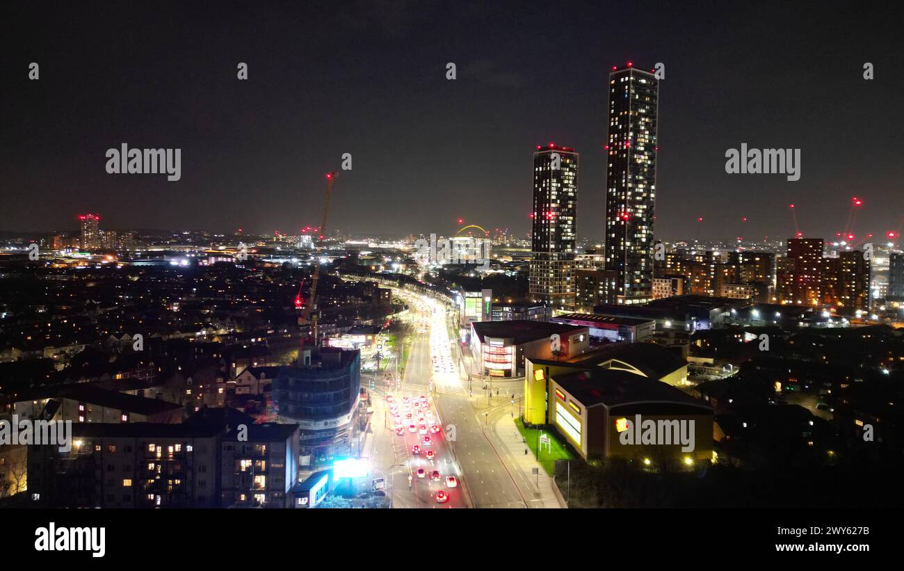 Vue aérienne nocturne de l'ouest d'Acton london Banque D'Images