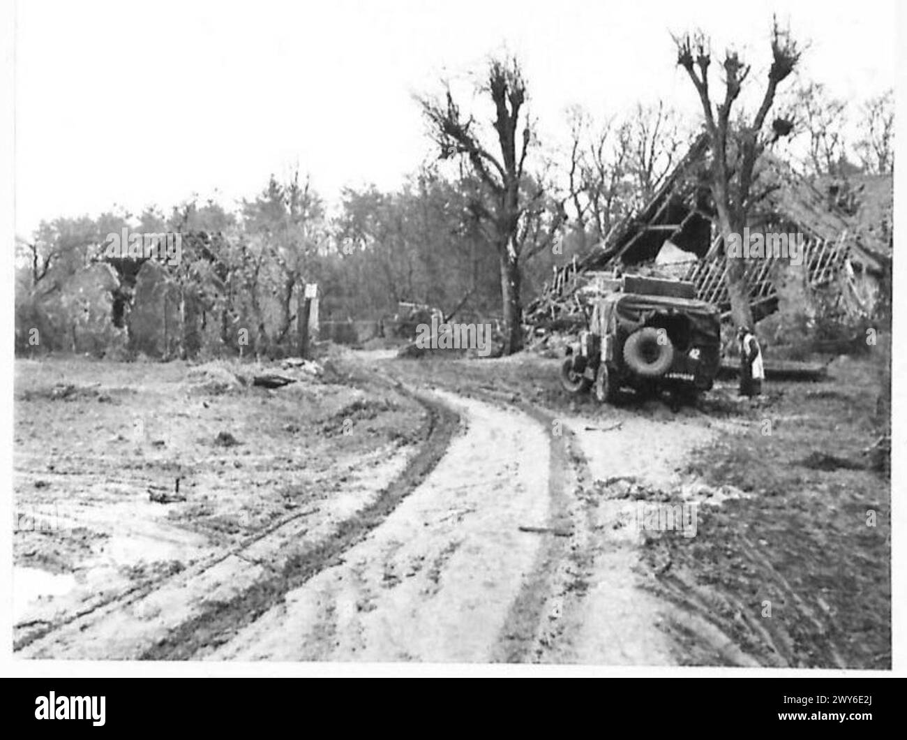 Les hommes du 5/7e Gordons combattirent la forêt de Reichwald alors que les troupes britanniques entrent en Allemagne, rencontrant une forte résistance allemande, 21e Groupe d'armées, 1945. Banque D'Images