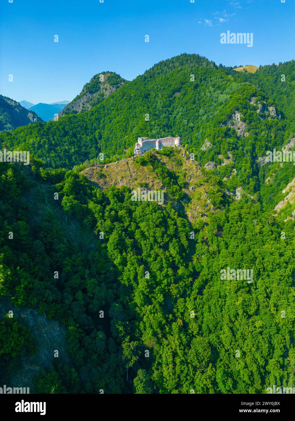 Vue panoramique de la Citadelle de Poenari en Roumanie Banque D'Images