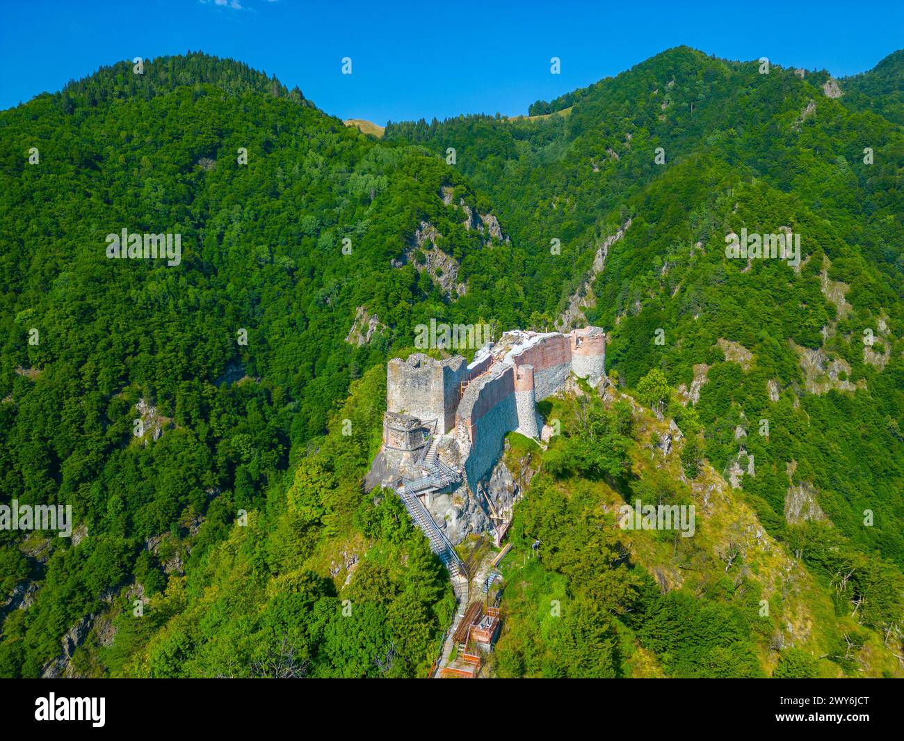 Vue panoramique de la Citadelle de Poenari en Roumanie Banque D'Images