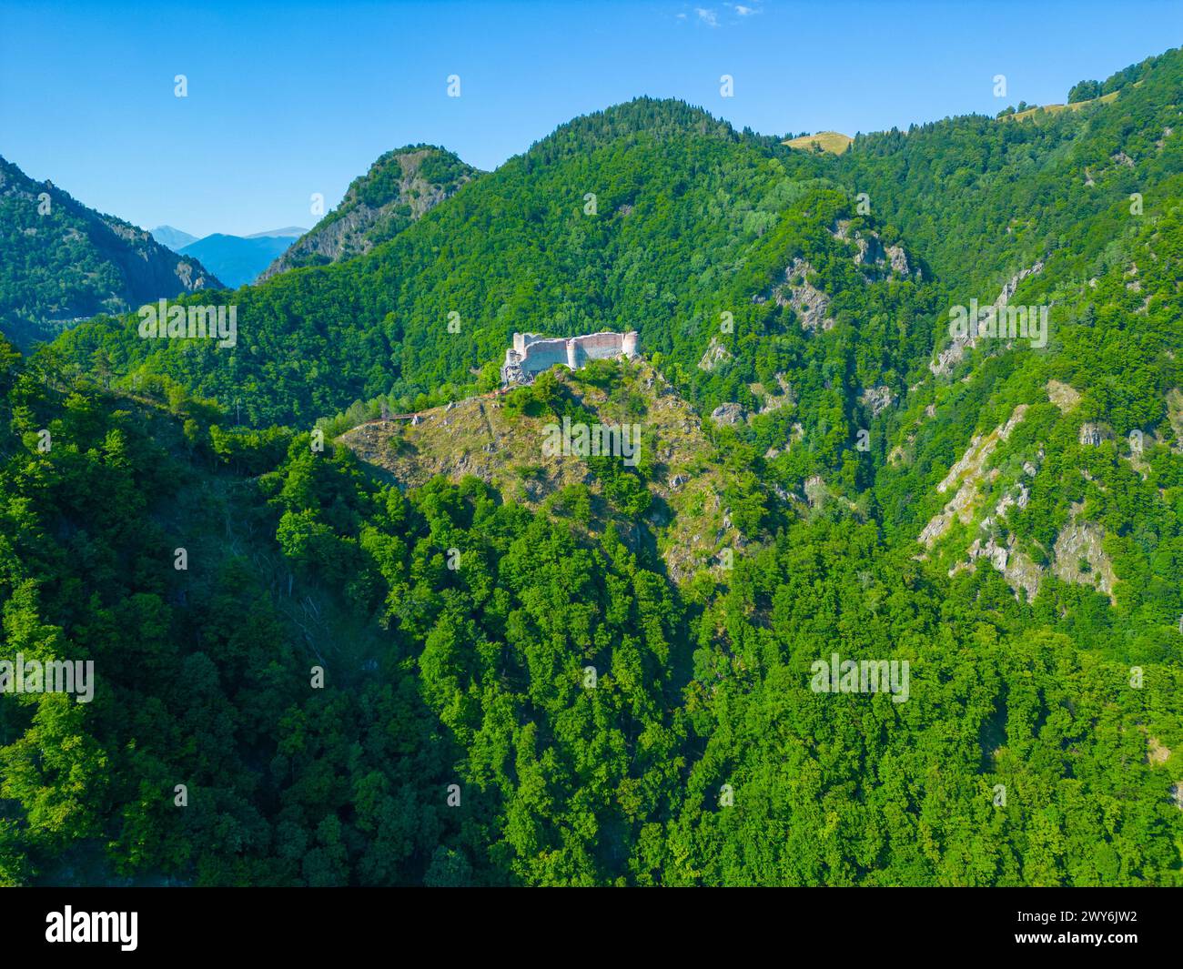 Vue panoramique de la Citadelle de Poenari en Roumanie Banque D'Images