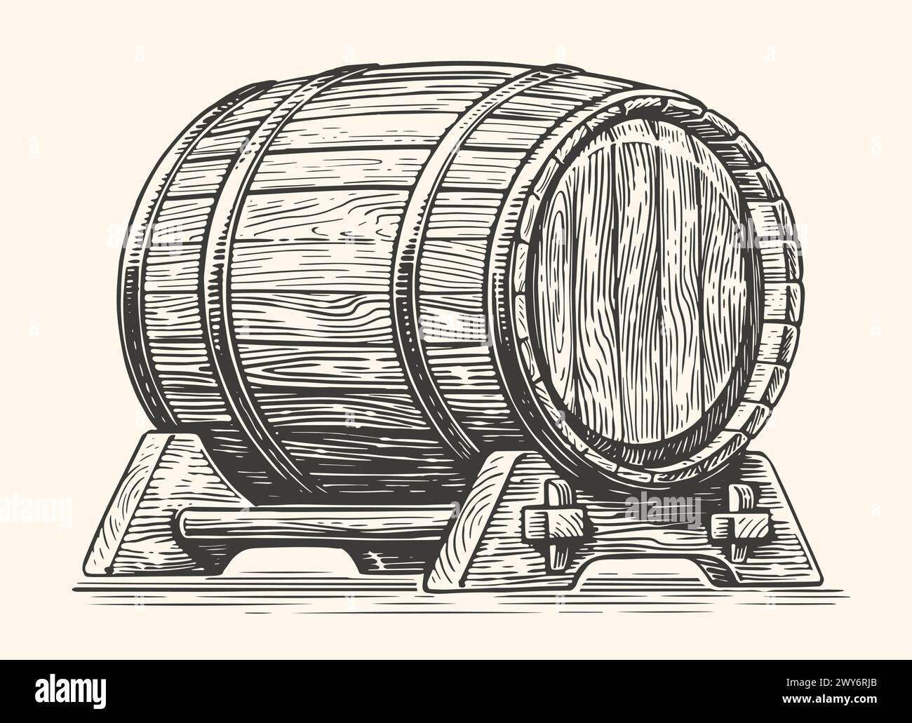 Tonneau en bois dessiné à la main. Cask, illustration vectorielle vintage croquis de fût Illustration de Vecteur