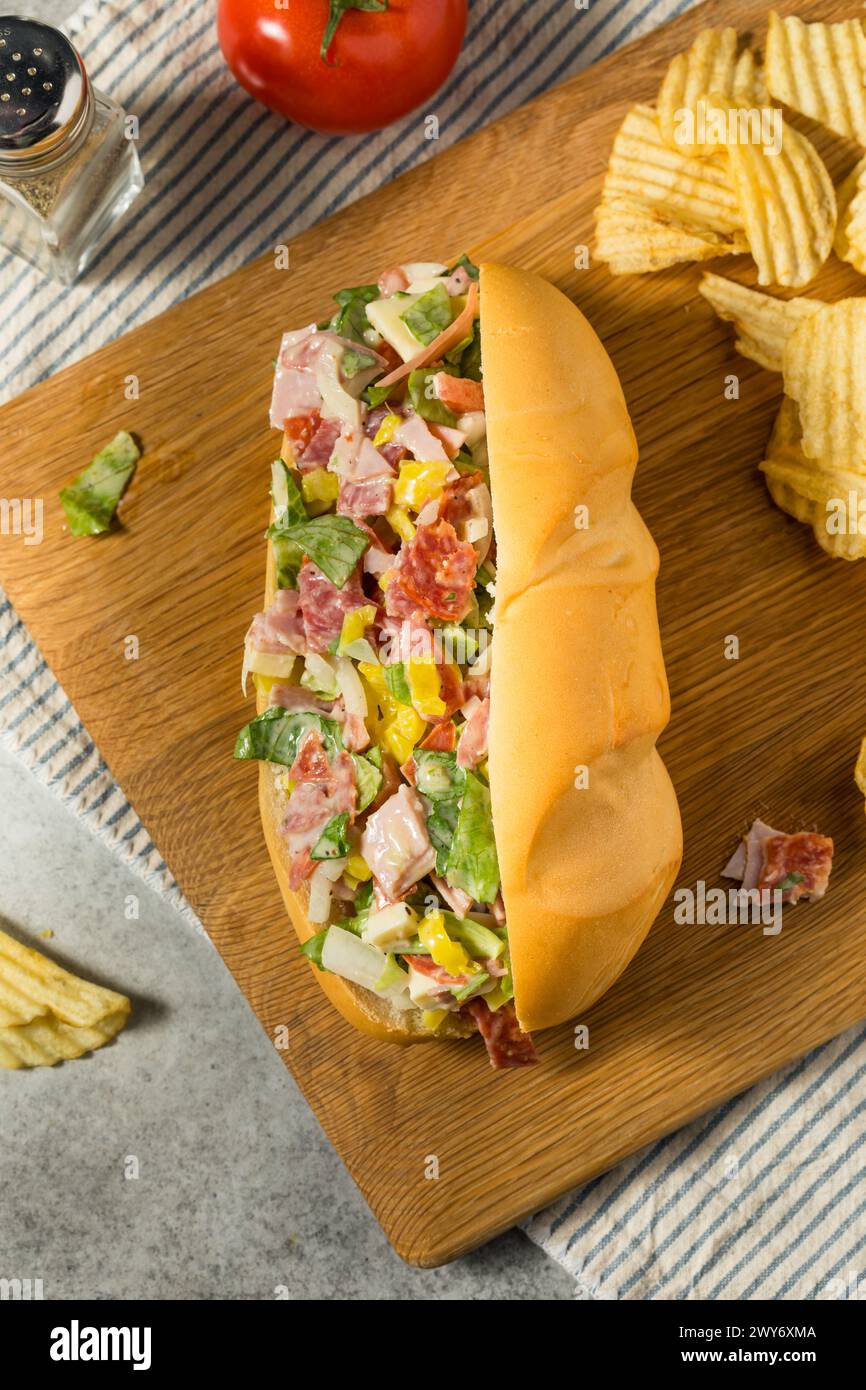 Sandwichs italiens hachés maison tendance avec salami et Mayo Banque D'Images