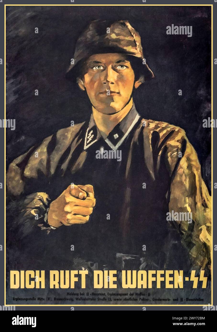 WW2 Nazi Waffen SS Recruitment Poster ' THE WAFFEN SS CALLS TO YOU ' 1940s Nazi Germany 'DICH RUFT DIE WAFFEN -SS' Banque D'Images