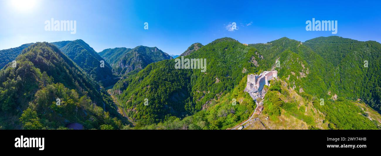 Vue panoramique de la Citadelle de Poenari en Roumanie Banque D'Images