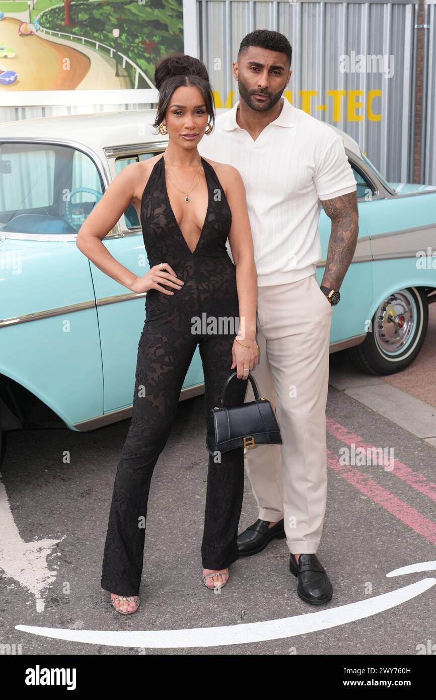 Sian Gabbidon et Clint Gordon arrivent pour une projection spéciale britannique de Fallout au Television Centre de White City, West London. Date de la photo : jeudi 4 avril 2024. Banque D'Images