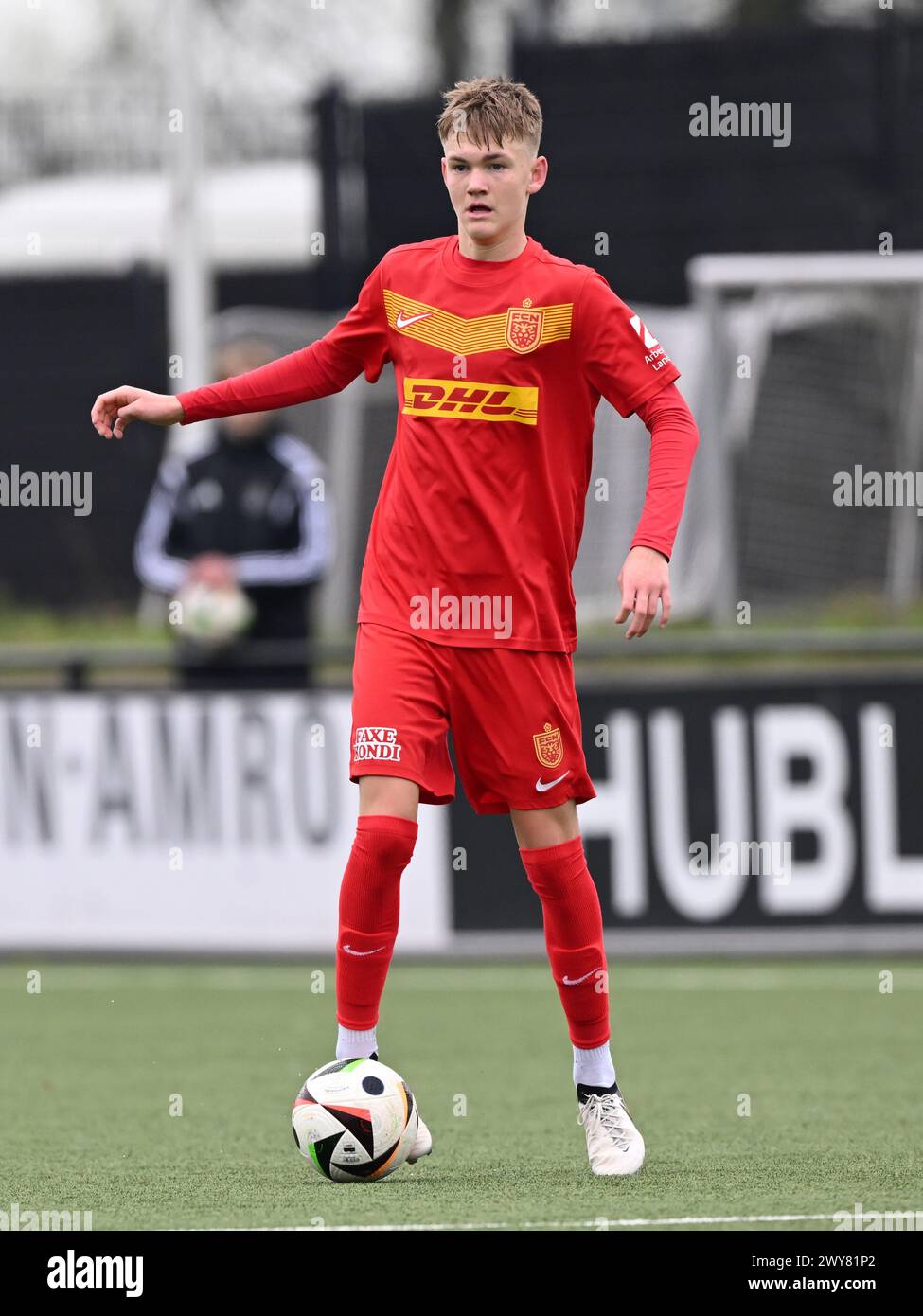 AMSTERDAM - Villads Rutkjaer FC Nordsjaelland U17 lors du match Ajax future Cup 2024 entre CF Pachuca O17 et FC Nordsjaelland O17 au complexe sportif de Toekomst le 1er avril 2024 à Amsterdam, pays-Bas. ANP | Hollandse Hoogte | GERRIT VAN COLOGNE Banque D'Images