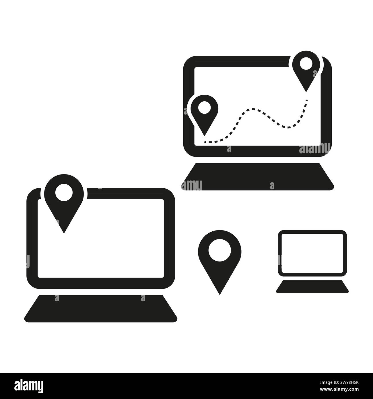 Ordinateurs portables de navigation GPS. Suivi d'itinéraire sur les écrans. Icônes de localisation. Illustration vectorielle. SPE 10. Illustration de Vecteur
