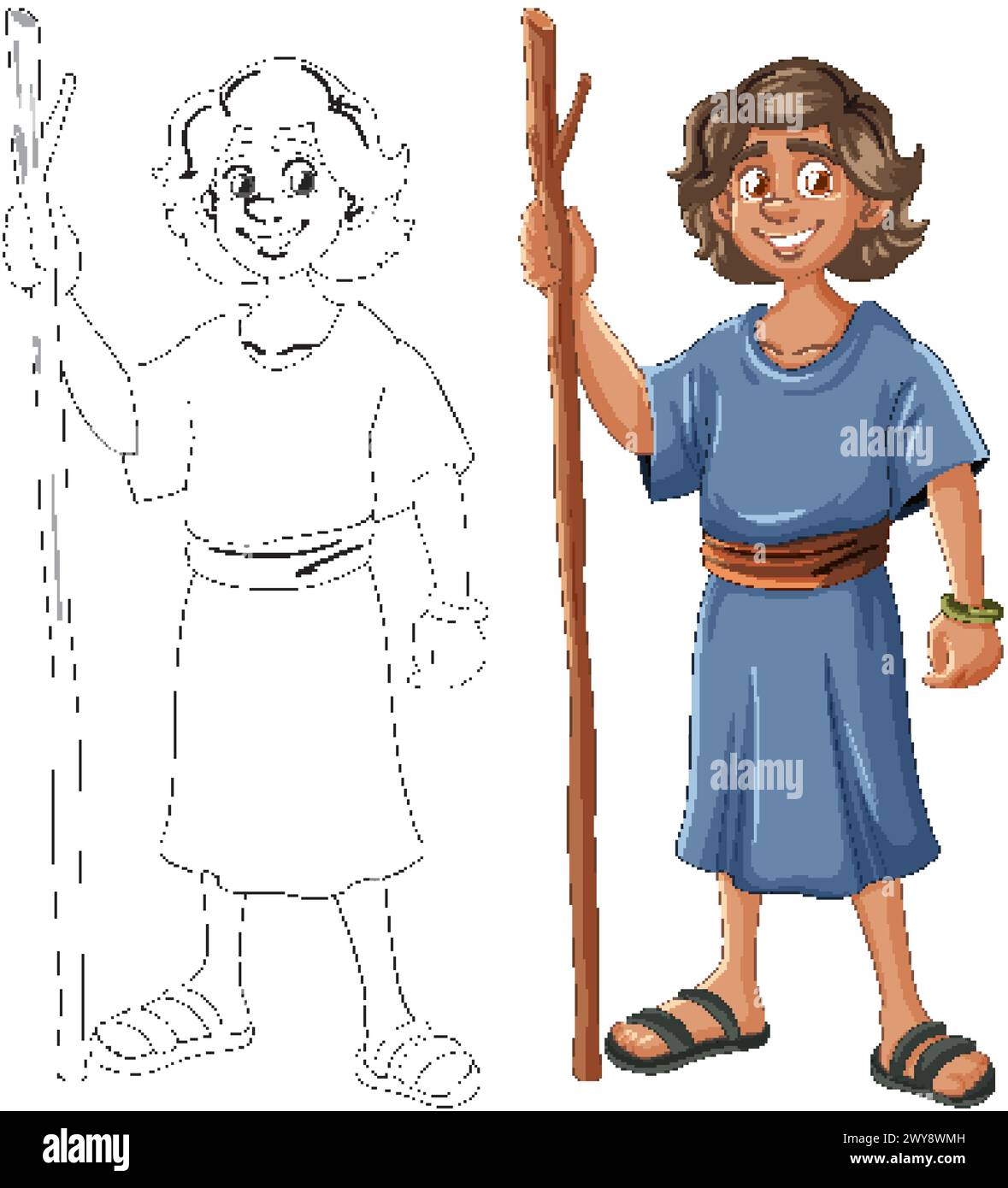 Illustration colorée et croquis d'un garçon heureux Illustration de Vecteur