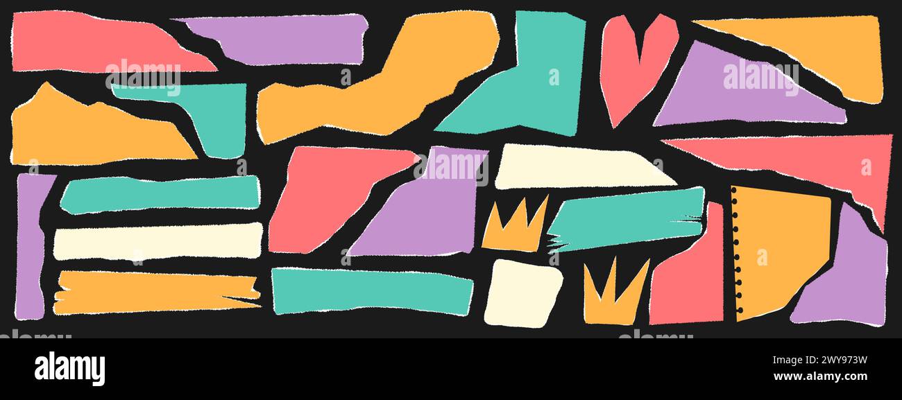 Jeu de papier déchiré coloré. Éléments de conception pour collage d'art contemporain. Illustration vectorielle. Illustration de Vecteur