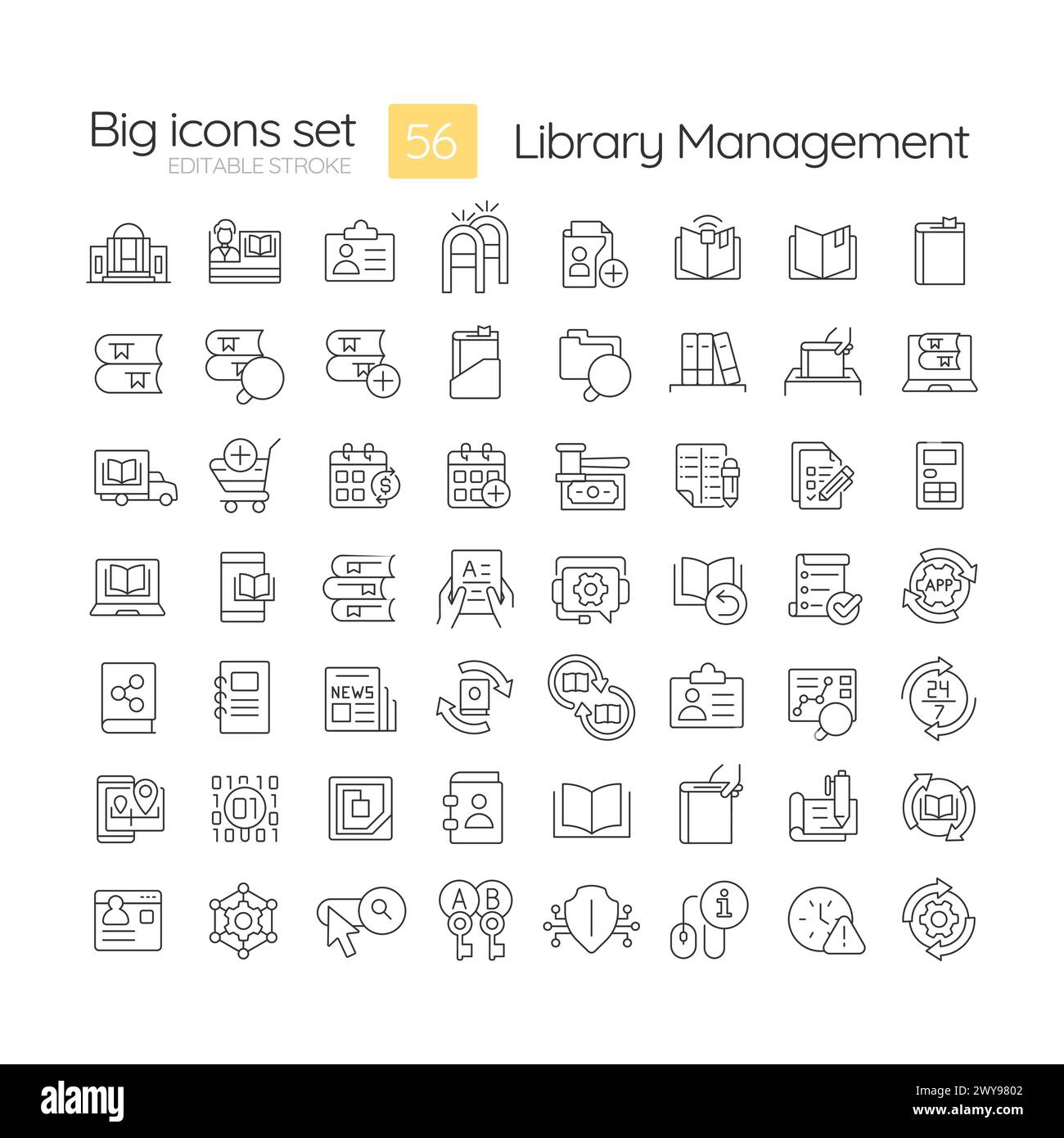 Jeu d'icônes linéaires de gestion de bibliothèque Illustration de Vecteur