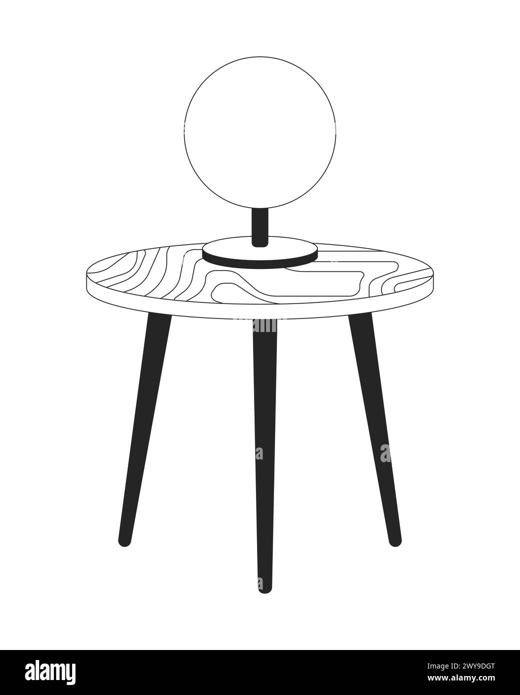 Lampe ronde sur table basse 2D objets de dessin animé linéaires Illustration de Vecteur