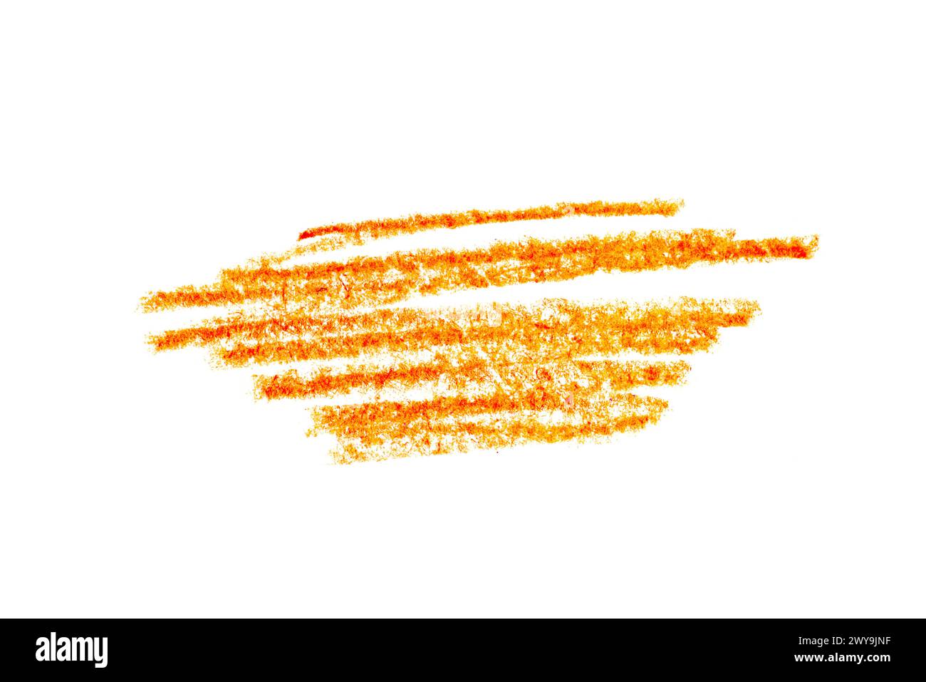 Une photo d'un trait de crayon orange artistique sur toile blanche. Banque D'Images
