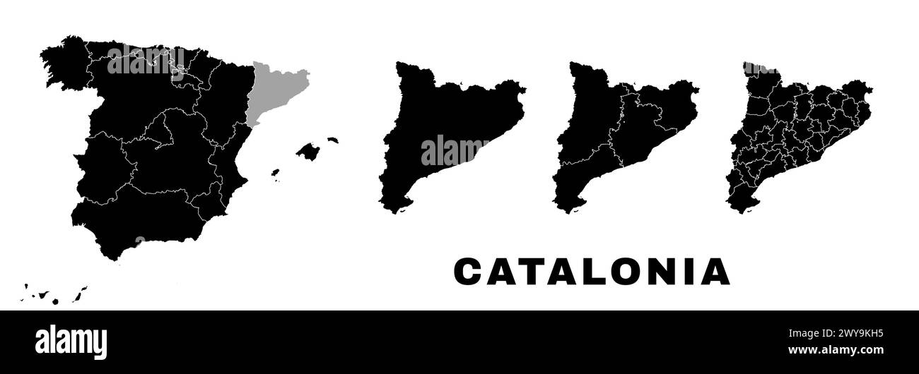 Carte Catalogne, communauté autonome en Espagne. Division administrative espagnole, régions, arrondissements et municipalités. Illustration de Vecteur