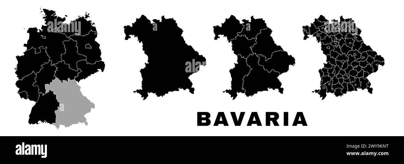 Carte de Bavière, état allemand. Allemagne division administrative, régions et arrondissements, amt et municipalités. Illustration de Vecteur
