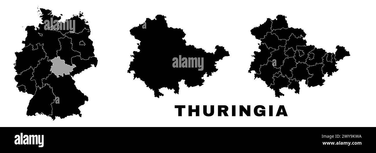 Carte de Thuringe, état allemand. Allemagne division administrative, régions et arrondissements, amt et municipalités. Illustration de Vecteur