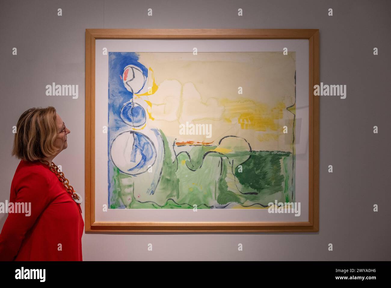 Shapero Modern, Londres, Royaume-Uni. 5 avril 2024. L’exposition Expressionnisme abstrait se concentre sur le franc-tireur de l’estampe moderne et de l’expressionniste abstrait de deuxième génération, l’artiste américaine Helen Frankenthaler (1928-2011), ainsi que des artistes qui l’ont inspirée et ont travaillé à ses côtés. Image : Helen Frankenthaler. Flottille, 2006. Crédit : Malcolm Park/Alamy Live News Banque D'Images