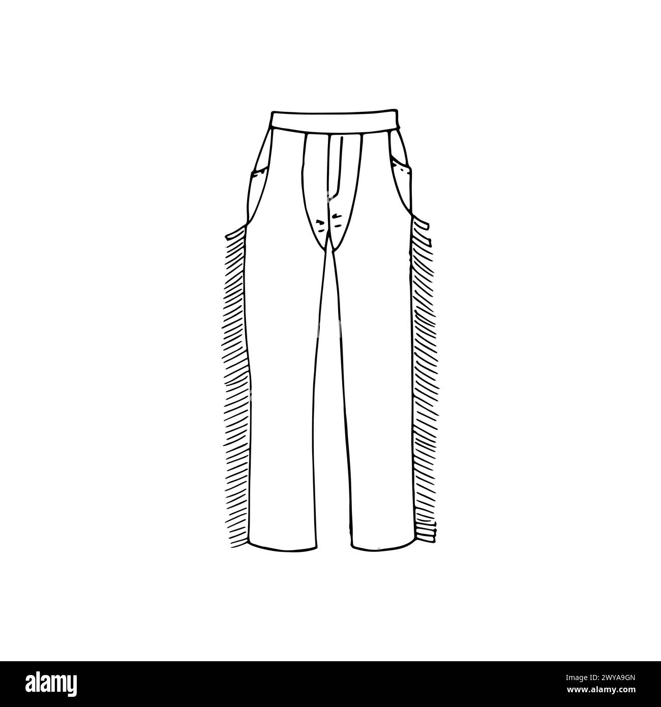 Pantalon. Costume de cow-boy occidental de fantaisie dessiné à la main pour hommes adultes. Élément vintage Wild West. Illustration vectorielle rétro de cow-boy occidental. Illustration de Vecteur