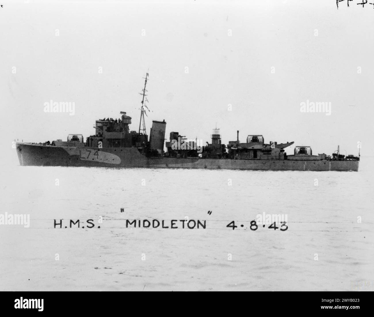 HMS MIDDLETON. 12 OCTOBRE 1943. - Vue Broadside du HMS MIDDLETON depuis le port. , Banque D'Images