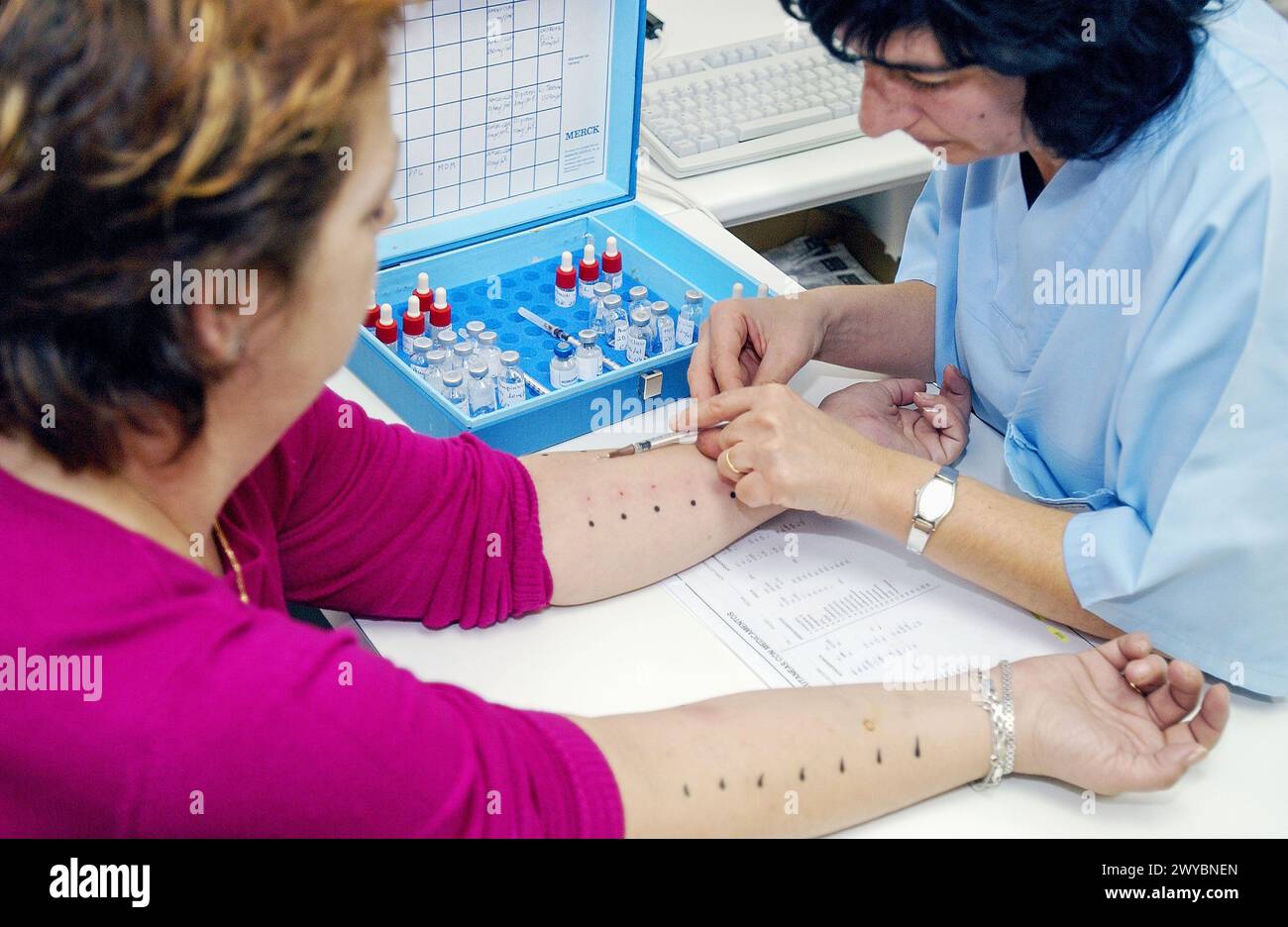 Les tests allergiques à l'hôpital. Banque D'Images