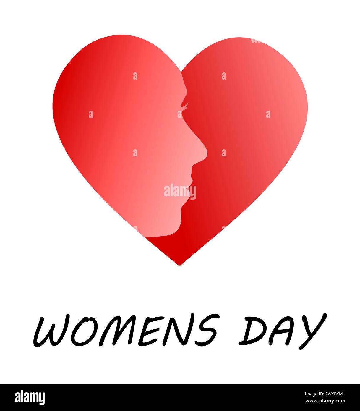 Dégradé coeur facé Silhouette avec fond de jour de femme blanc. Joyeux jour des femmes, isolé, coeur, illustration vectorielle. Illustration de Vecteur