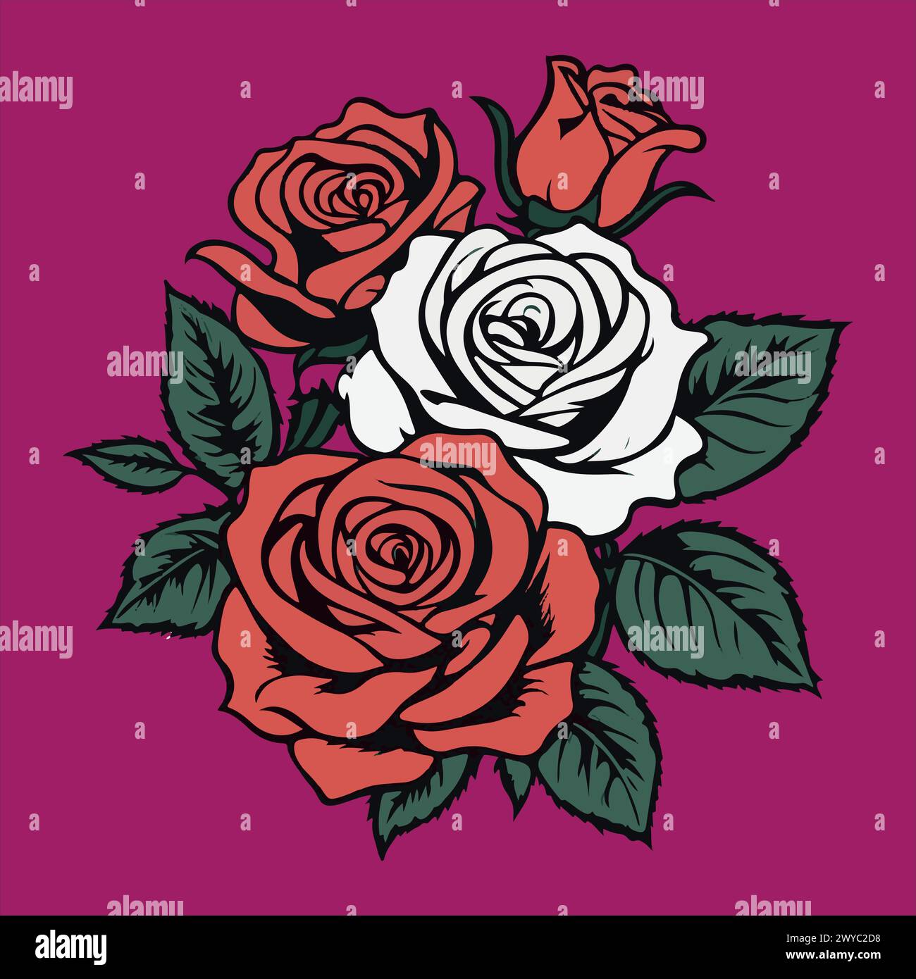 Art vectoriel de dessin animé rose mignon, style de tatouage Illustration de Vecteur