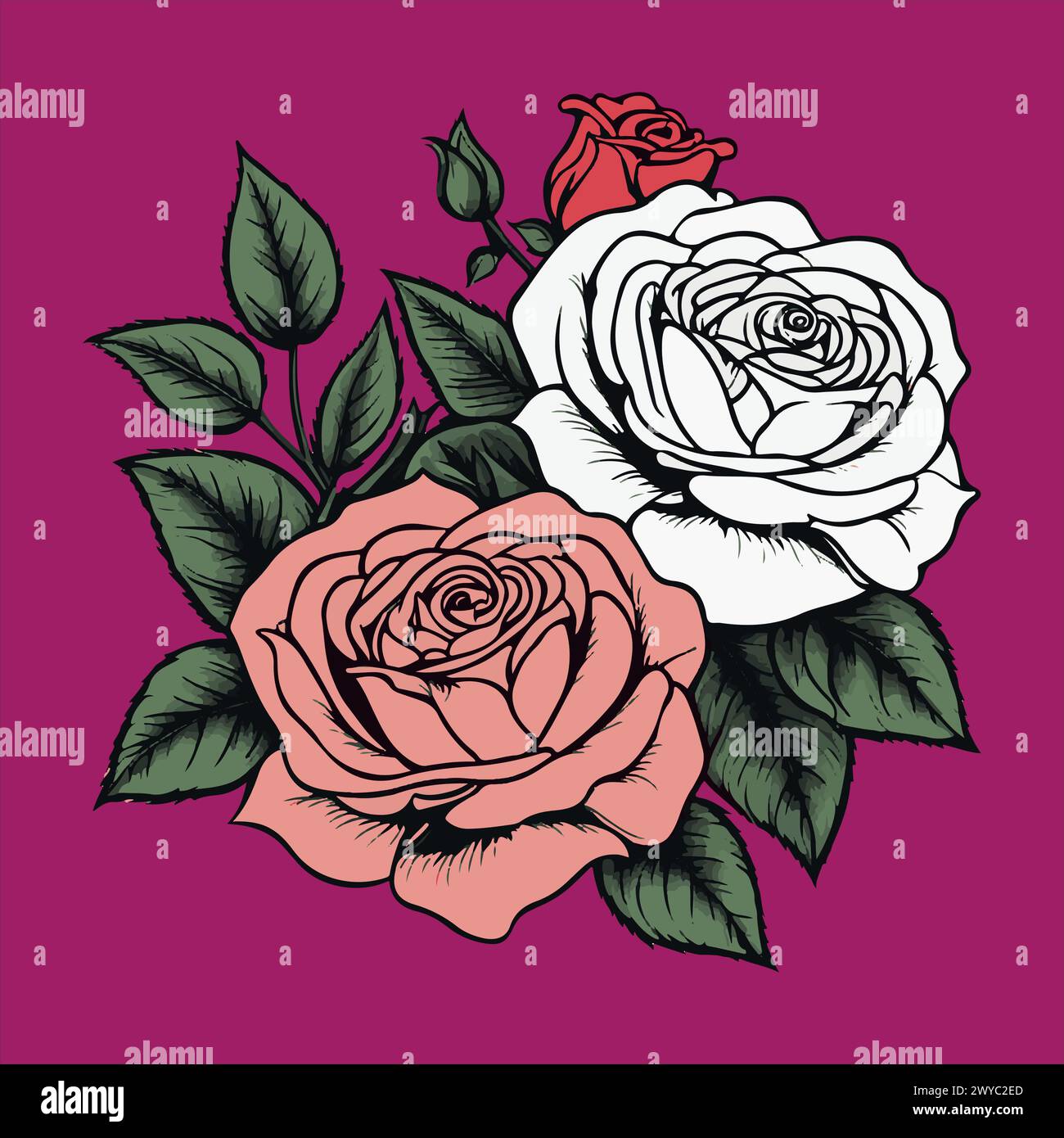 Bel art vectoriel de dessin animé rose, style de tatouage Illustration de Vecteur