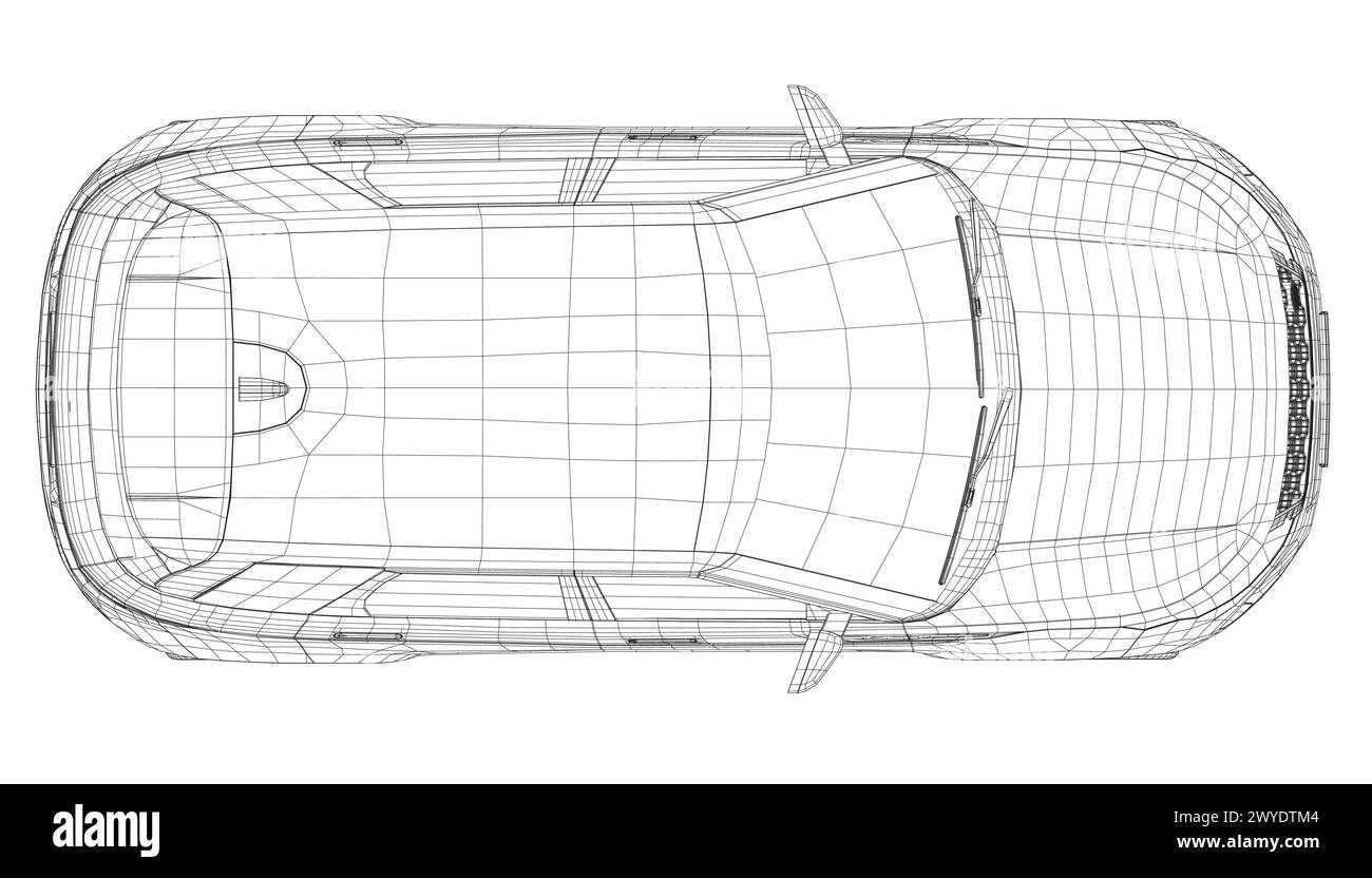 Structure filaire de voiture de SUV moderne. Vue de dessus du véhicule de croisement de contour isolé sur fond blanc. Modèle de voiture vectorielle pour la marque, la publicité, le logo pl Illustration de Vecteur