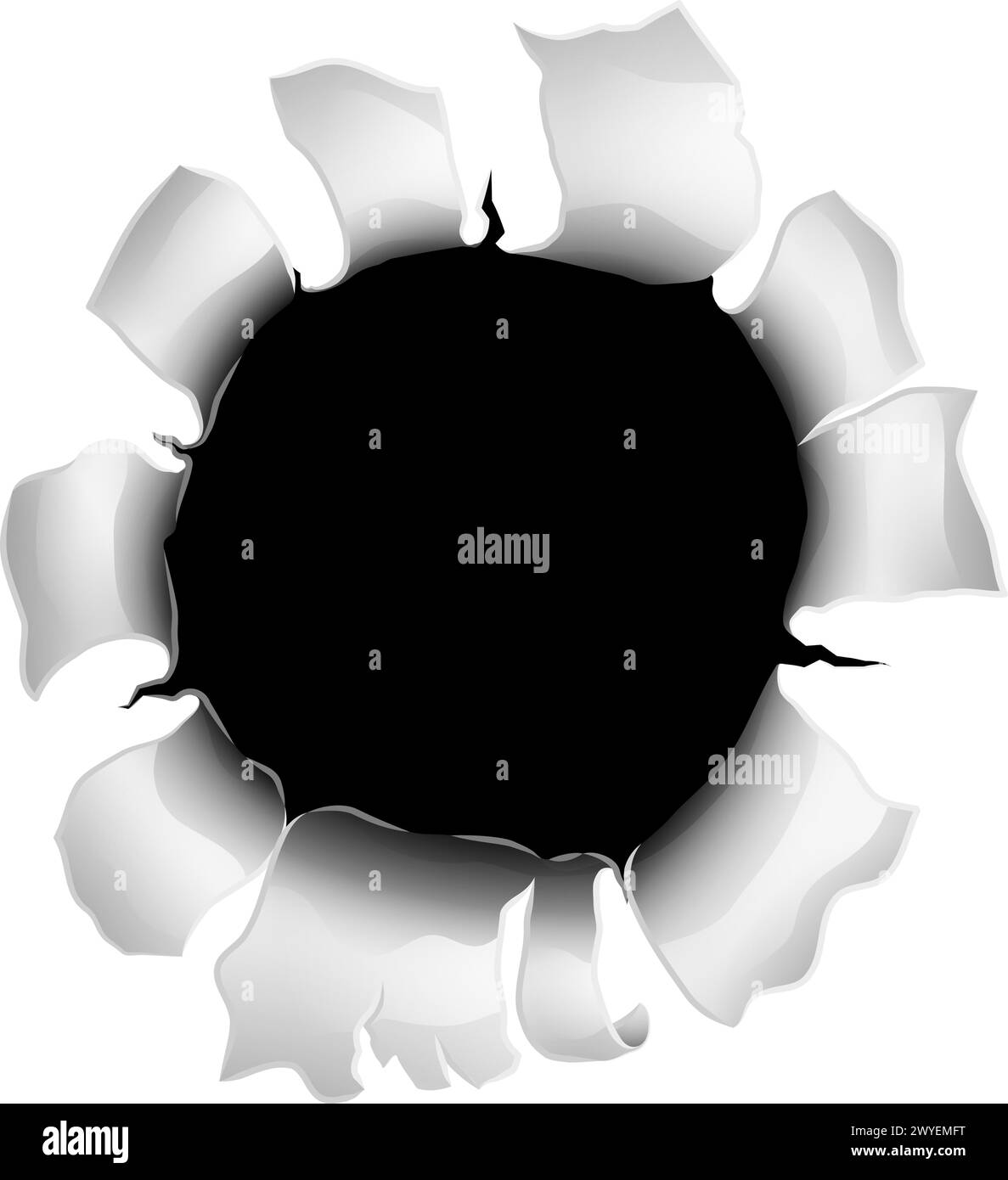 Pistolet de déchirure en papier métallique à trou de balle tiré à travers le mur Illustration de Vecteur