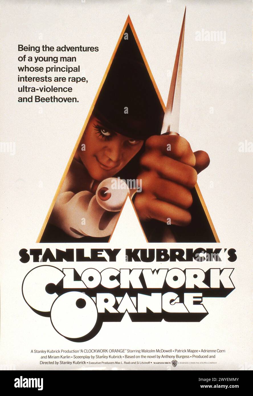 Affiche avec une œuvre de PHILIP CASTLE pour MALCOLM McDowall comme Alex dans Une HORLOGE ORANGE 1971 réalisateur STANLEY KUBRICK roman Anthony Burgess Polaris Productions / Hawk films / Warner Bros Banque D'Images