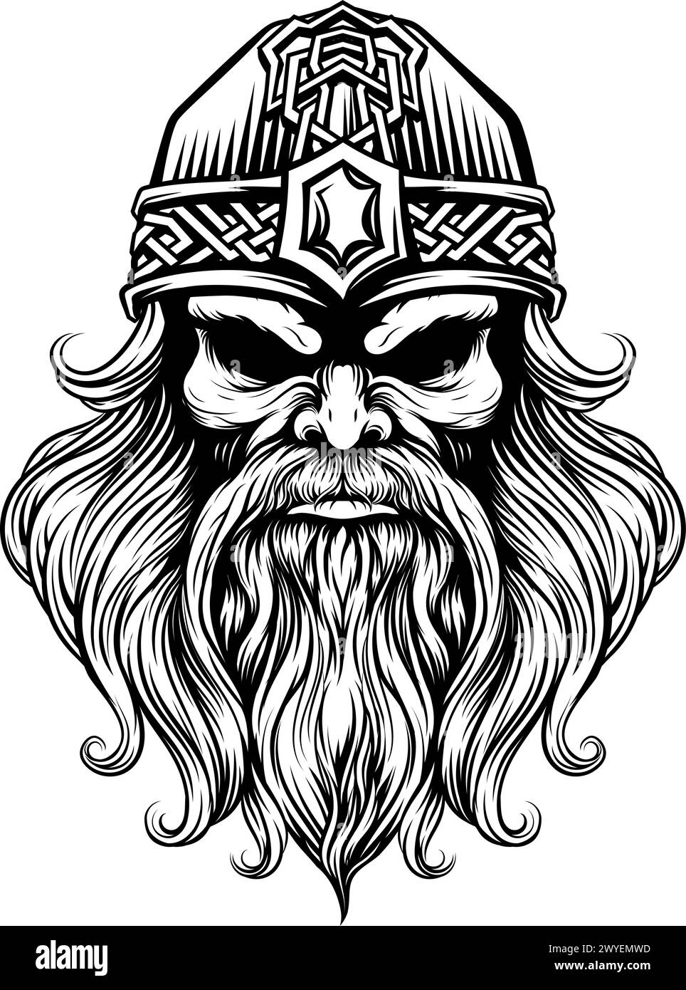 Viking Warrior Man Strong Mascot face dans le casque Illustration de Vecteur