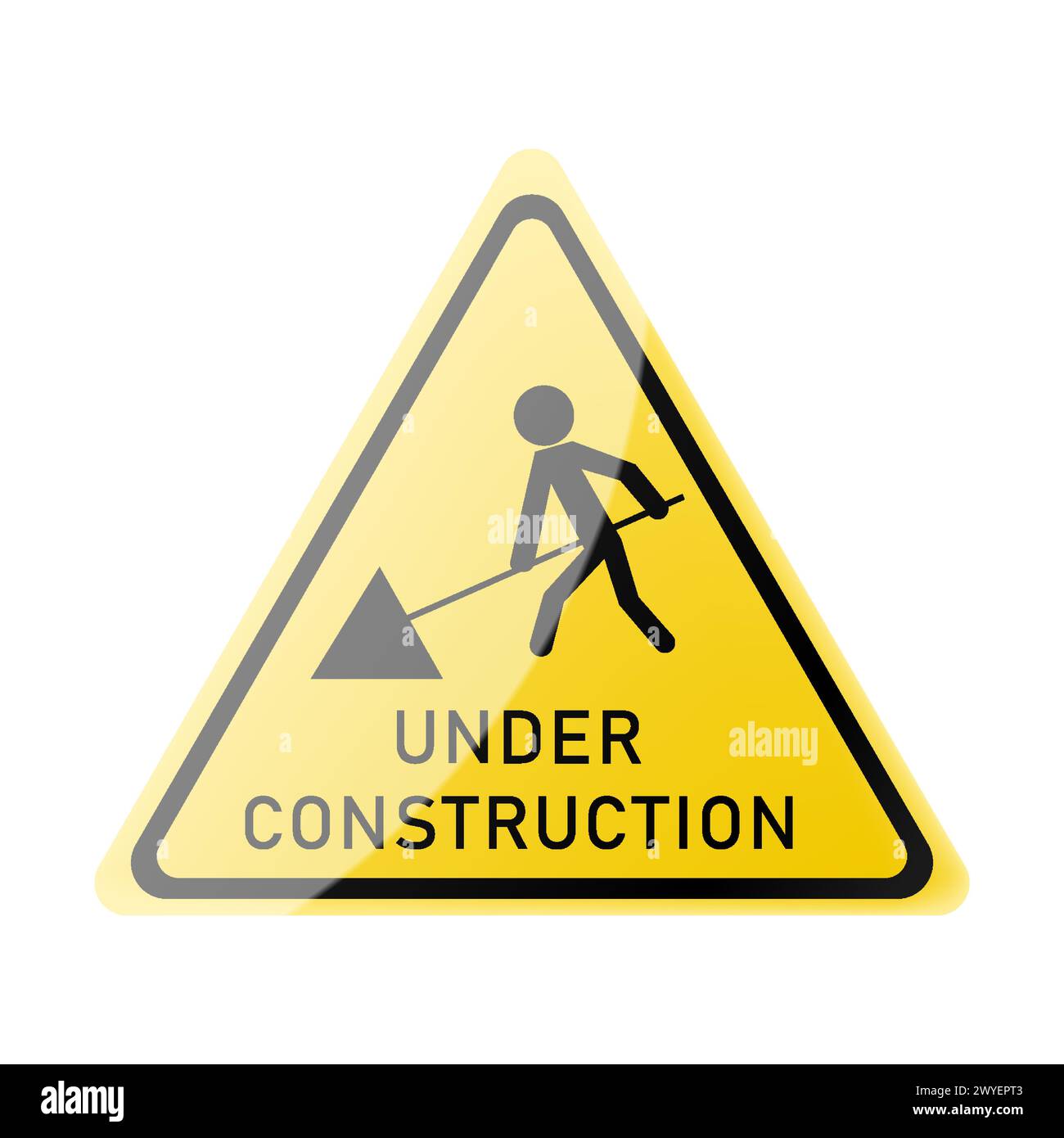 Panneau routier en construction avec l'homme et une pelle. Panneau d'avertissement en cours de construction. Triangle jaune. Soyez prudent sur le chantier de construction. Réparez la baguette Illustration de Vecteur