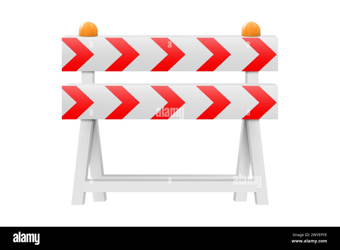 Barrière routière de protection avec bandes rouges. En construction, barrière d'avertissement. icône de vecteur réaliste 3d. style minimaliste. Illustration de Vecteur