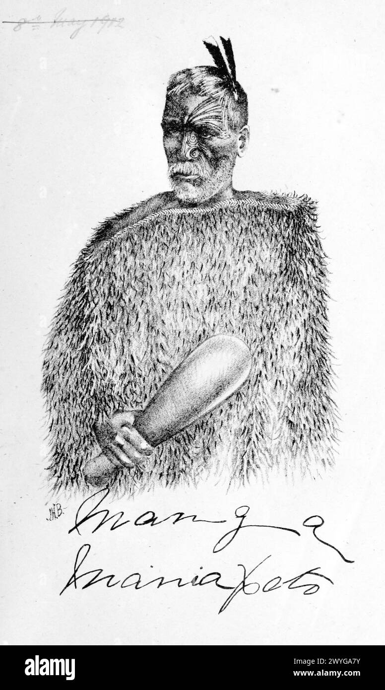 Portrait d'un chef maori, Rewi Manga Maniapoto (1807-1894), un chef Ngāti Maniapoto qui a dirigé les forces de Kīngitanga pendant l'invasion de Waikato par le gouvernement néo-zélandais pendant les guerres de Nouvelle-Zélande. Banque D'Images