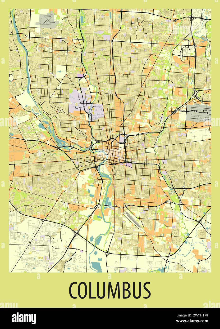 Poster map art de Columbus, Ohio, USA Illustration de Vecteur