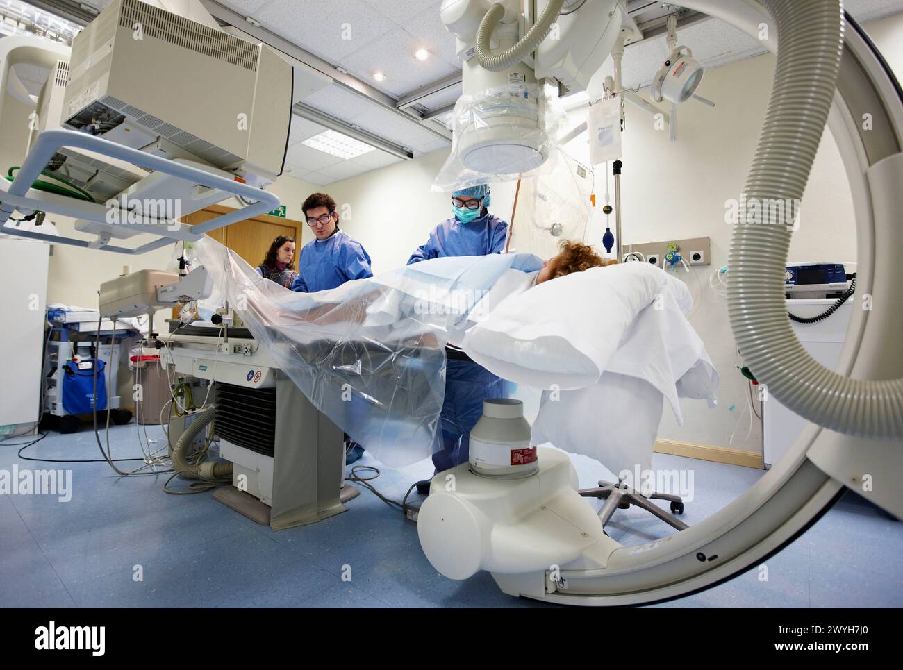 Cathétérisme coronaire, hémodynamique. Hôpital Policlinica Gipuzkoa, Saint-Sébastien, Donostia, Euskadi, Espagne. Banque D'Images