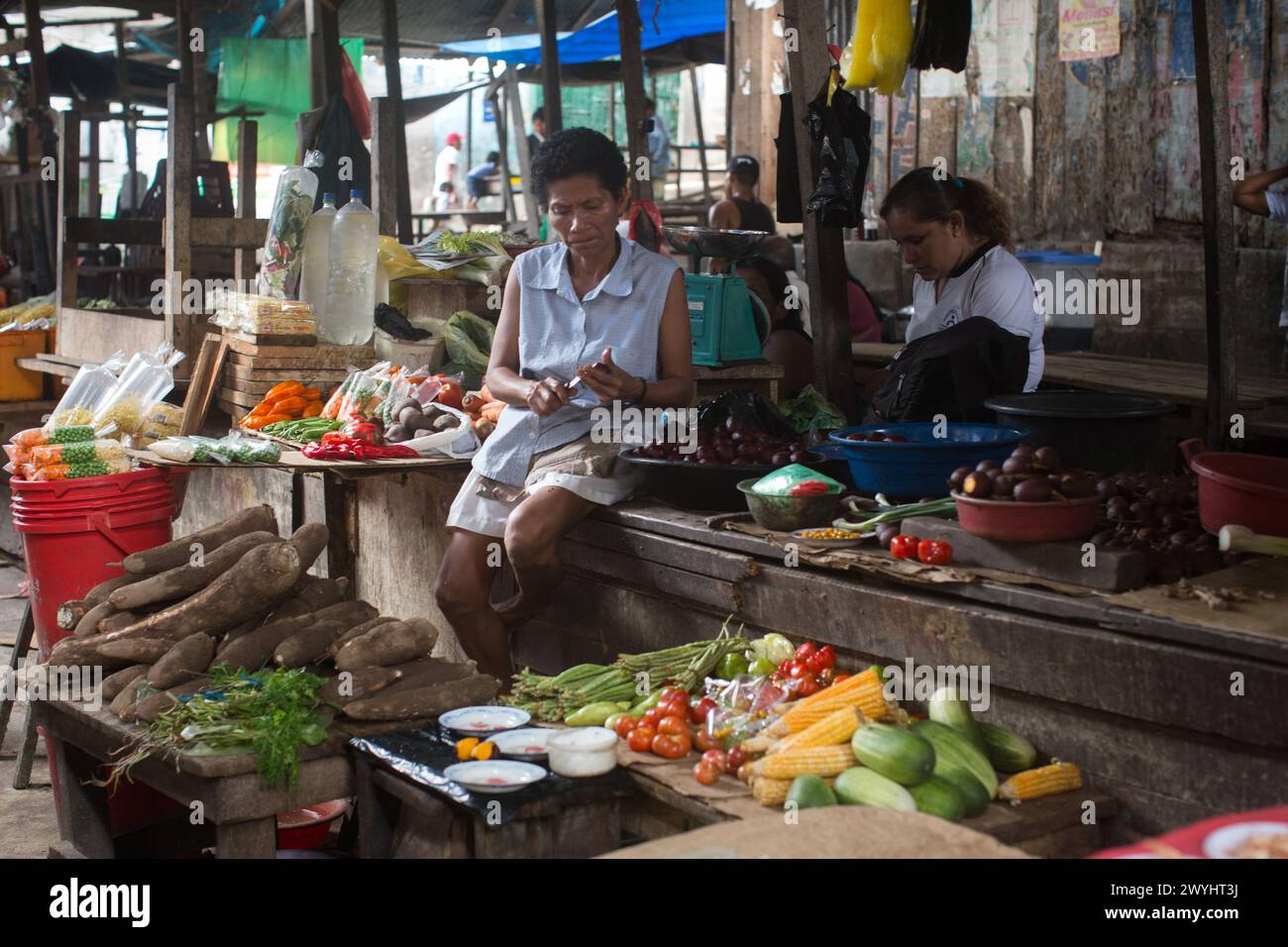 Scènes du marché de Belen dans la jungle amazonienne ville d'Iquitos où le Rio Itaya rencontre le Rio Amazonas Banque D'Images