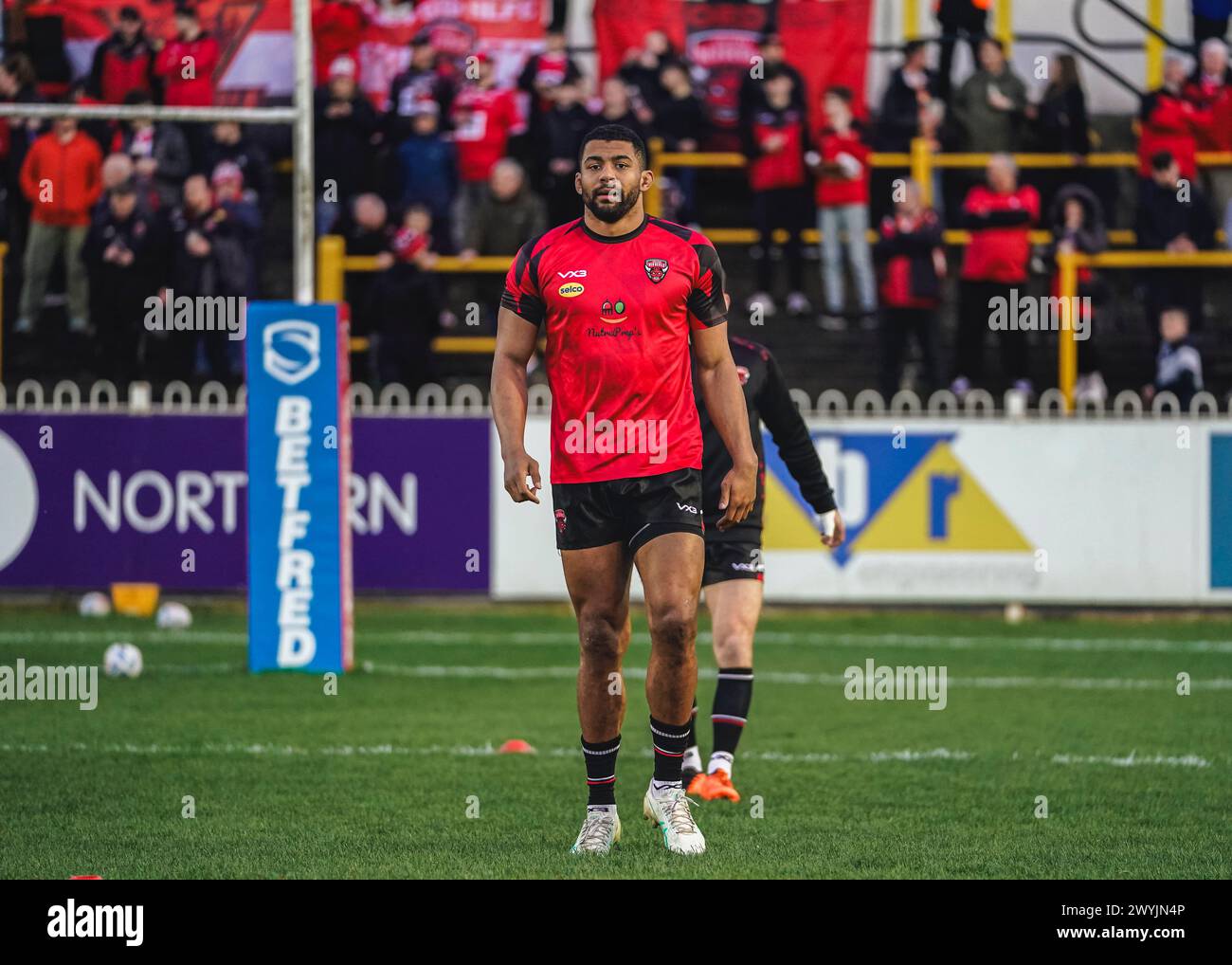 Castleford, Yorkshire, Royaume-Uni. 5 avril 2024. Super League Rugby : Castleford Tigers vs Salford Red Devils au Mend-A-Hose Jungle Stadium. Kallum Wat Banque D'Images