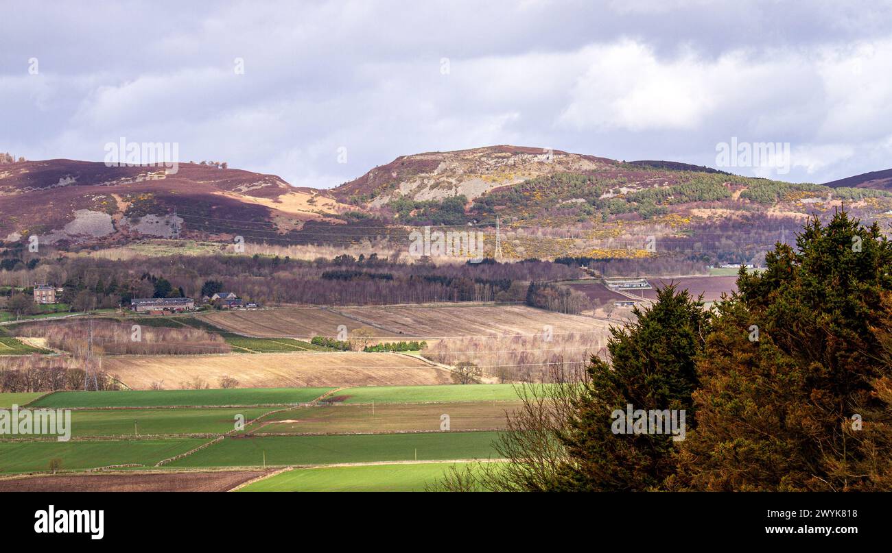 Dundee, Tayside, Écosse, Royaume-Uni. 7 avril 2024. Météo Royaume-Uni : le temps bleu dû à la tempête Kathleen offre une vue imprenable sur les Sidlaw Hills et la vallée de Strathmore sous le soleil printanier à Dundee, en Écosse. Crédit : Dundee Photographics/Alamy Live News Banque D'Images