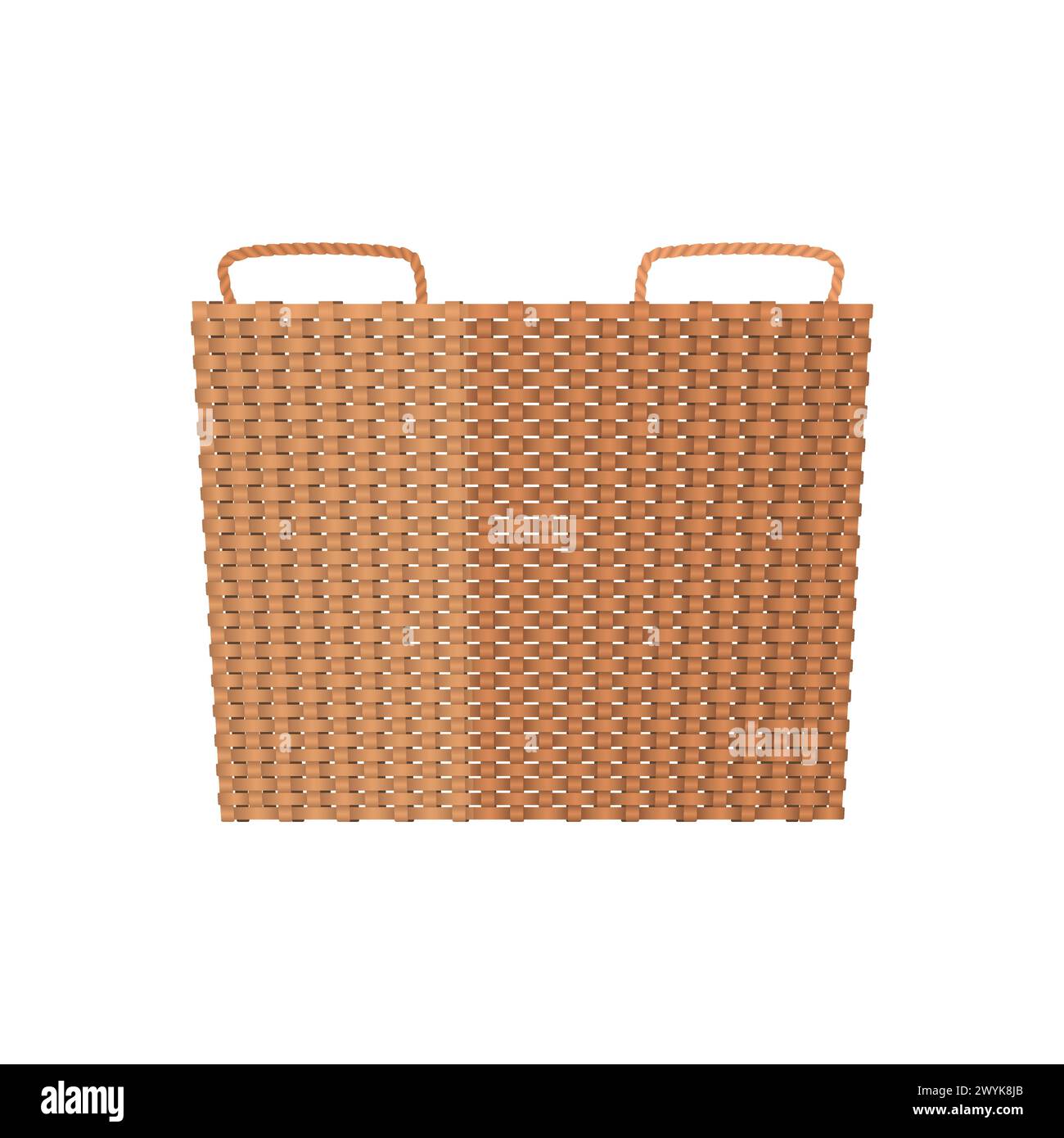 Panier en osier 3D de forme carrée et texture tressée, panier à linge avec illustration vectorielle à deux poignées Illustration de Vecteur