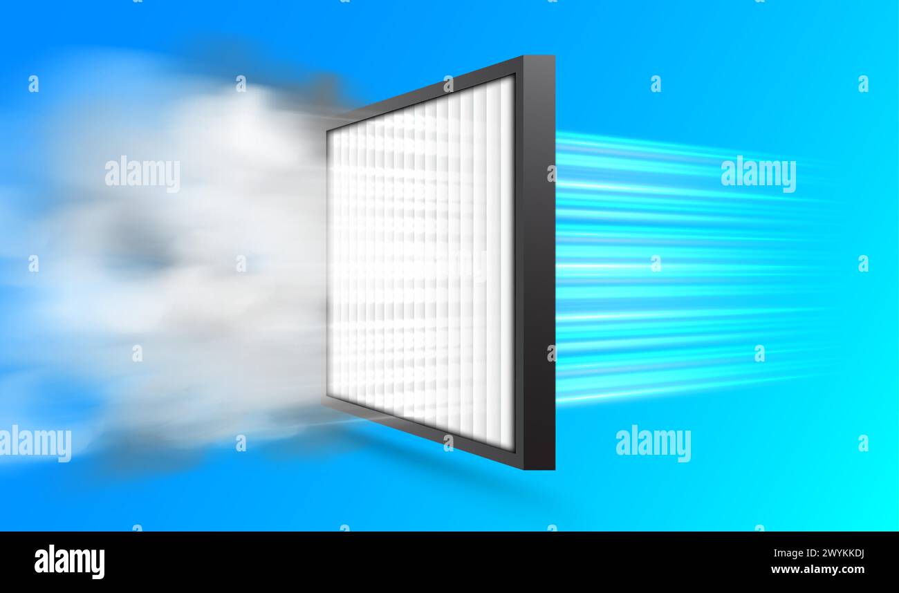 Filtre à air purifier effet. Exemple de boîte à air de voiture et de filtre d'habitacle. Antibactérien, poussière, filtration de particules solides. Illustration de Vecteur