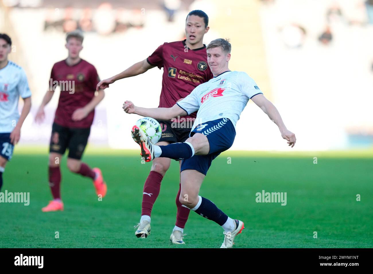 Match de Superligue entre l'AGF et le FC Midtjylland au Ceres Park à Aarhus, dimanche 7 avril 2024. (Photo : Henning Bagger/Scanpix 2024) Banque D'Images