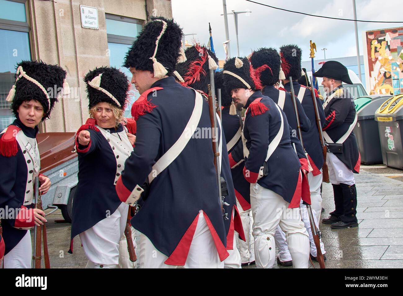 Vigo, Pontevedra, Espagne ; 7 avril 2024; la reconquête de Vigo contre les Français dans la vieille ville de Vigo.troupes françaises se préparant à patrouiller la ville o Banque D'Images