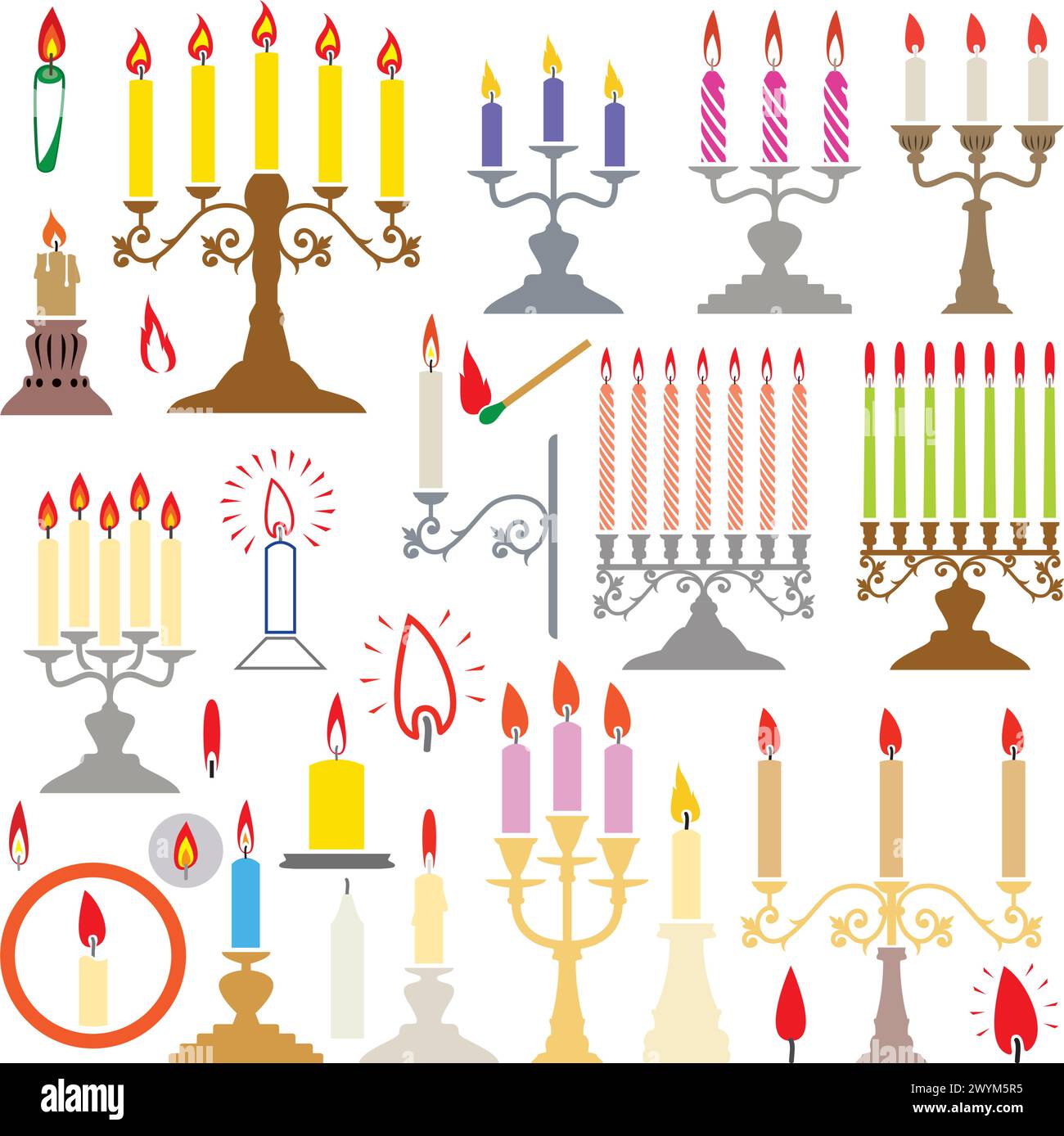 silhouettes colorées vectorielles de chandeliers et de bougies Illustration de Vecteur