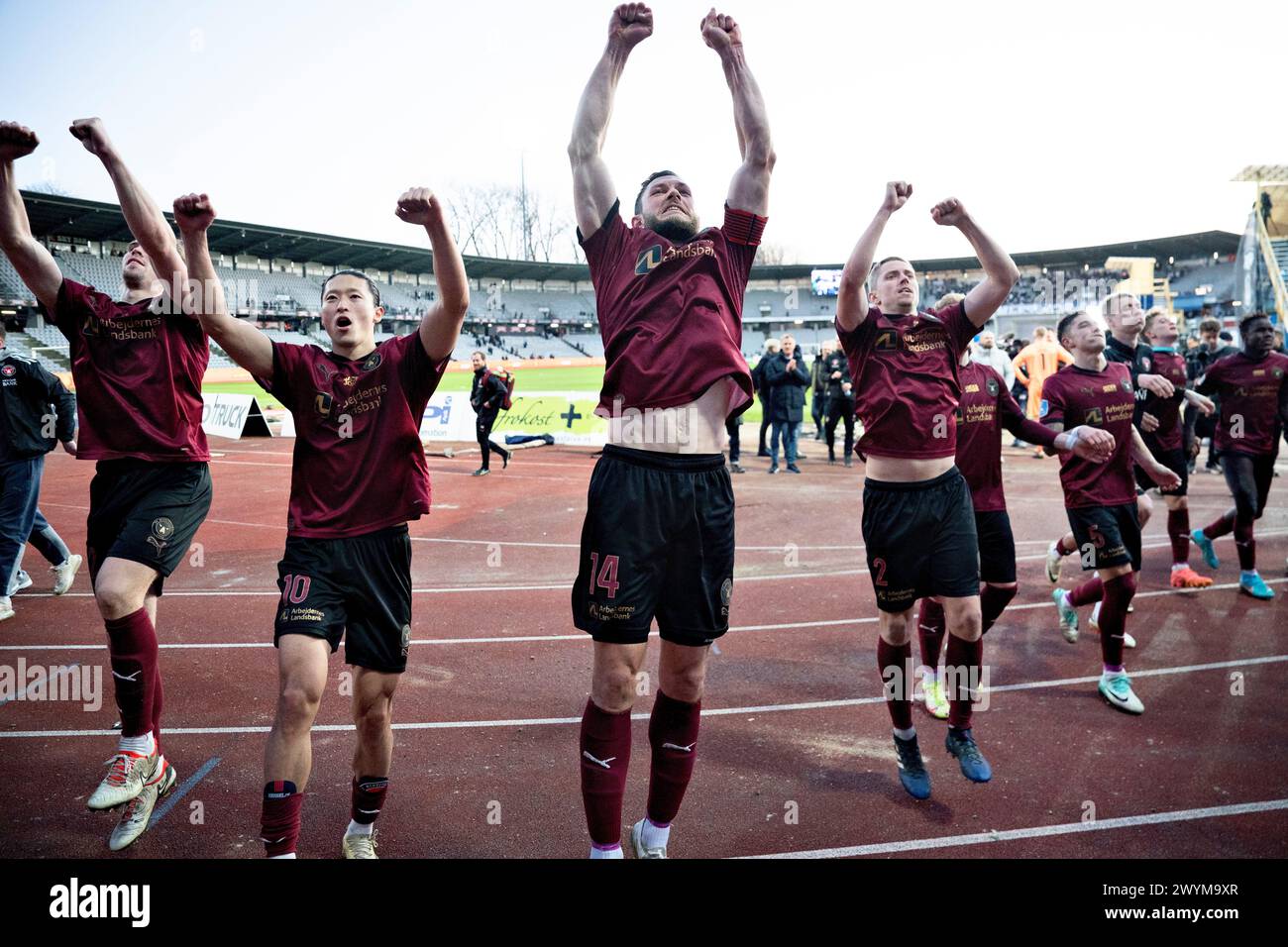 Le FC Midtjylland célèbre la victoire dans le 3F Superliga match entre AGF et FC Midtjylland au Ceres Park à Aarhus, dimanche 7 mars 2024. (Photo : Henning Bagger/Ritzau Scanpix) Banque D'Images