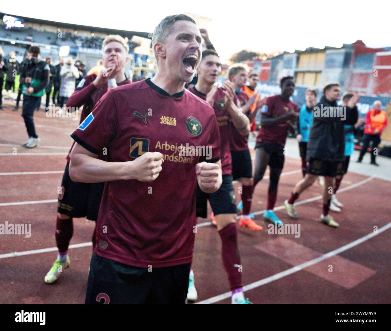 Le FC Midtjylland célèbre la victoire dans le 3F Superliga match entre AGF et FC Midtjylland au Ceres Park à Aarhus, dimanche 7 mars 2024. (Photo : Henning Bagger/Ritzau Scanpix) Banque D'Images