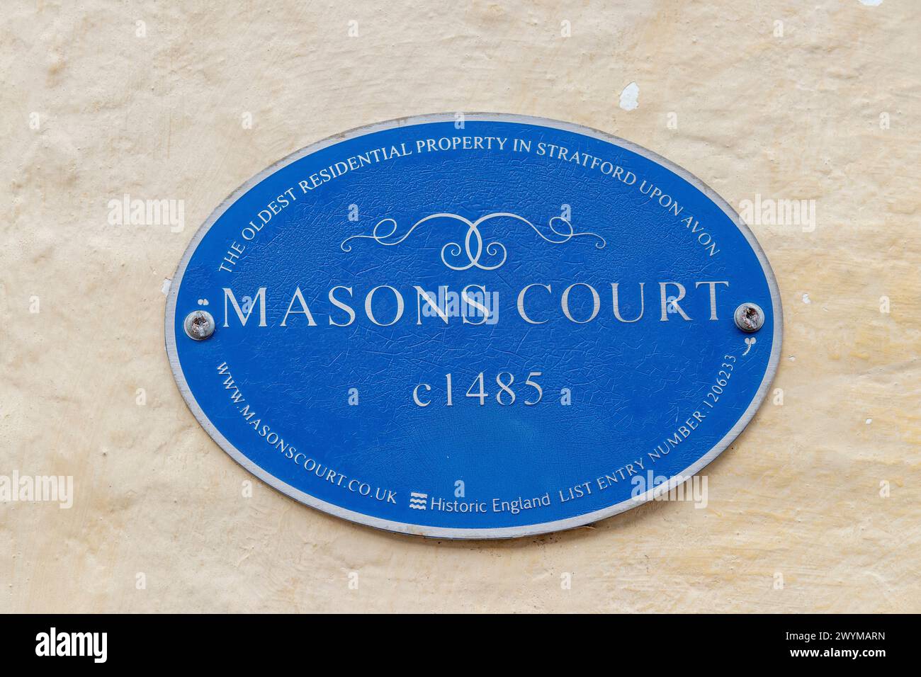 Plaque, Masons court, Stratford upon Avon, Angleterre, Grande-Bretagne Banque D'Images