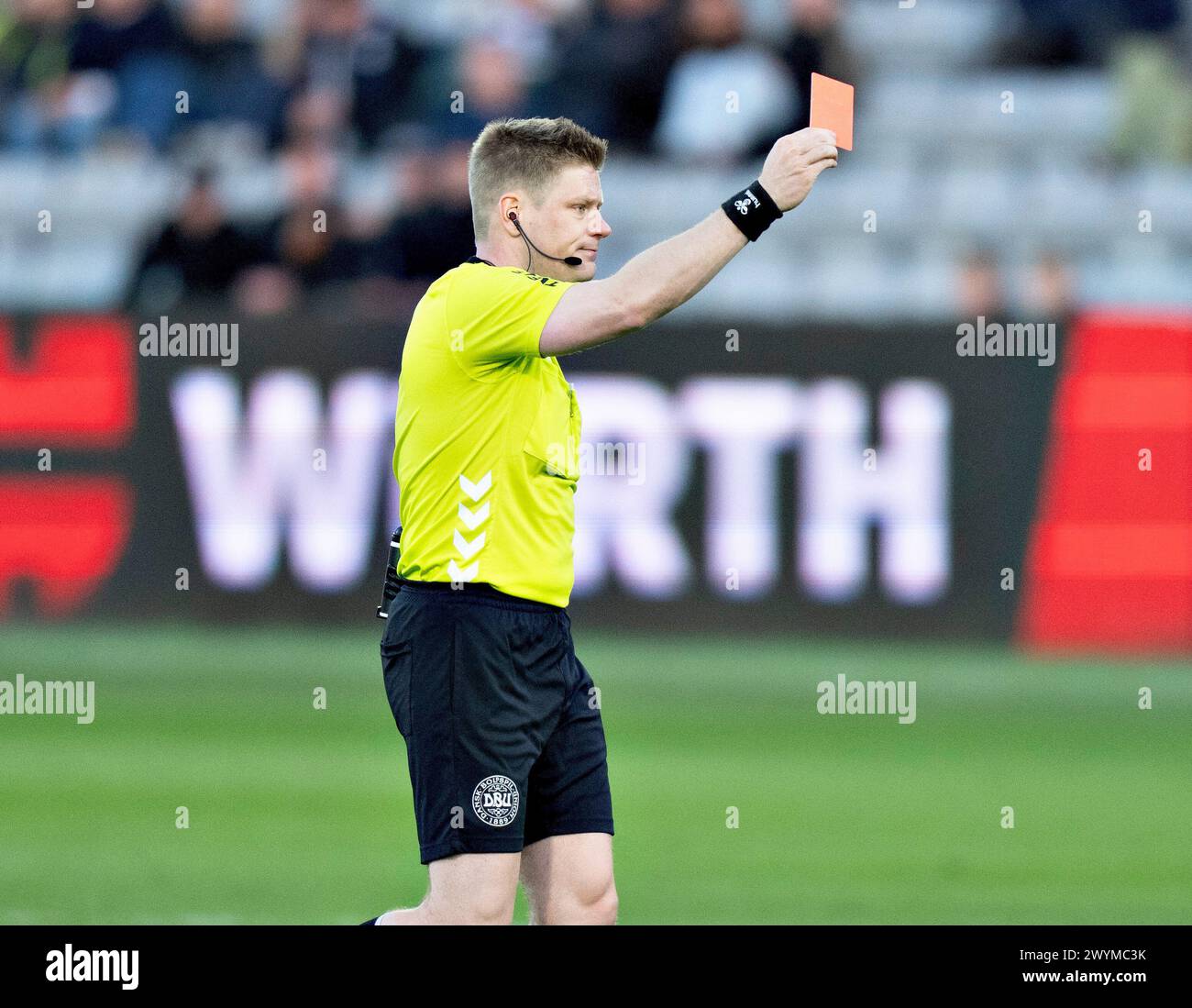 Tobias Anker de l'AGF a reçu un carton rouge dans le match de Superliga 3F entre l'AGF et le FC Midtjylland au Ceres Park à Aarhus, dimanche 7 mars 2024. (Photo : Henning Bagger/Ritzau Scanpix) Banque D'Images