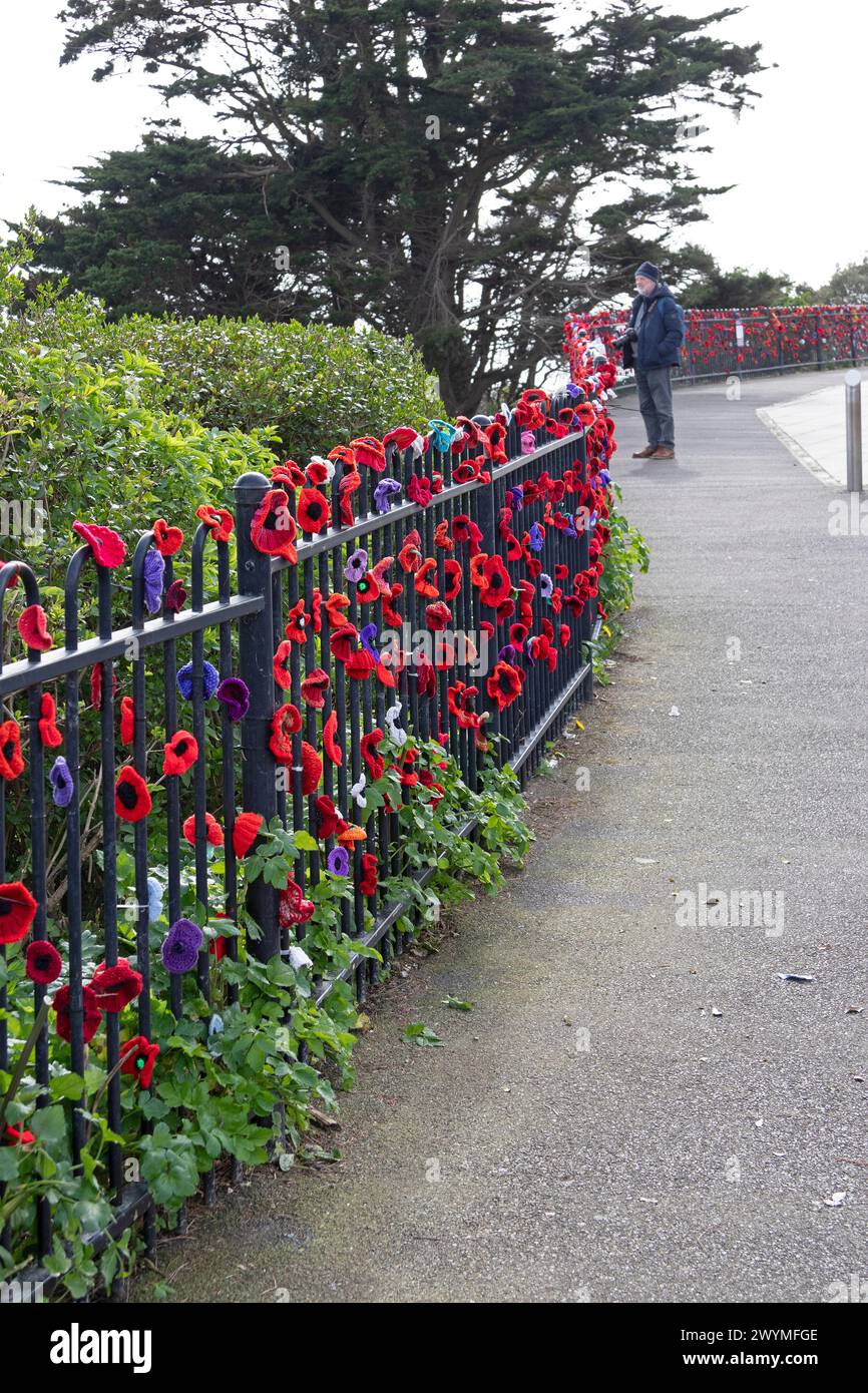 Fleurs crochetées, Road of Remembrance, Folkestone, Kent, Angleterre, grande-Bretagne Banque D'Images